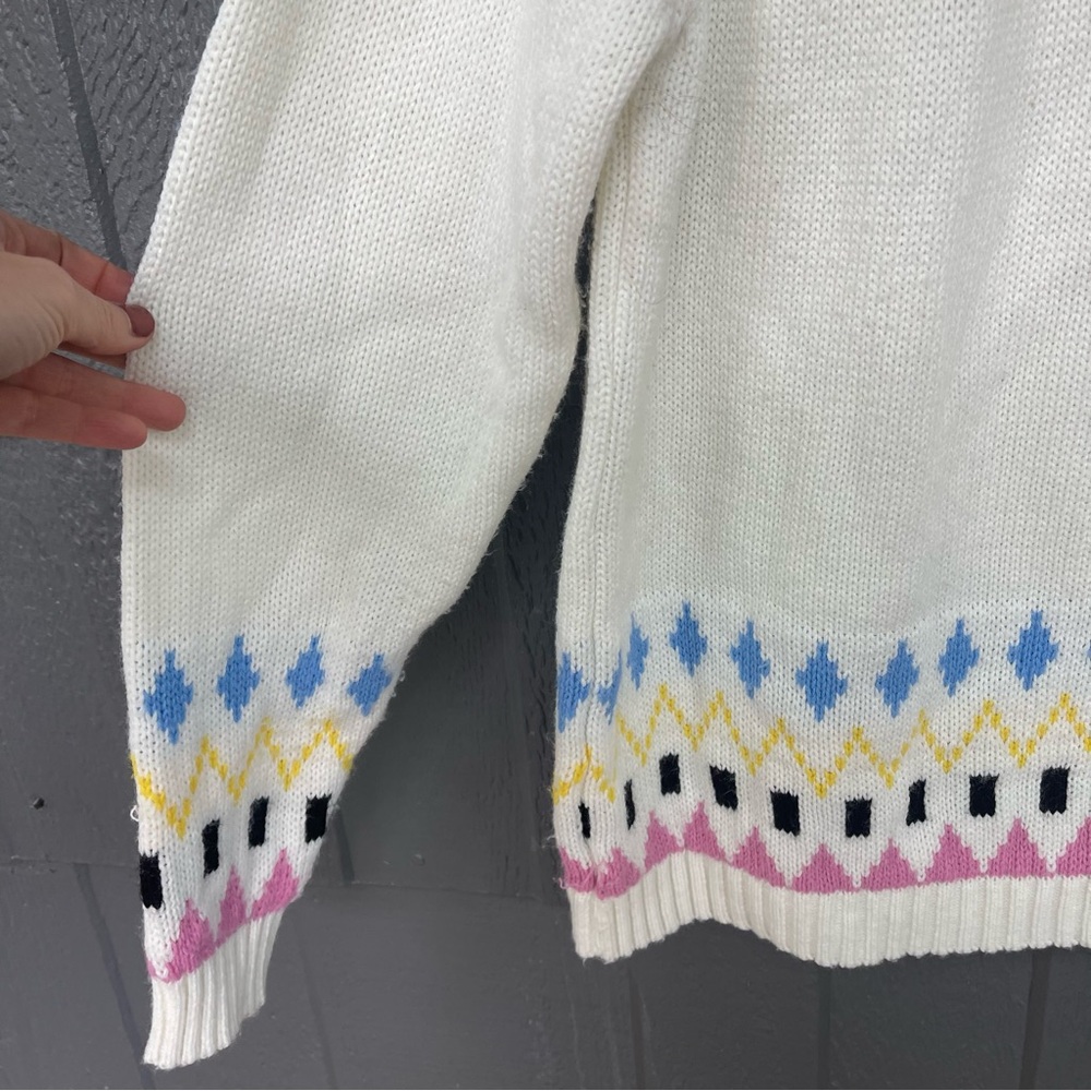 ASOS DESIGN ski pattern fairisle jumper crewneck cream pink yellow sweater - Picture 11 of 12